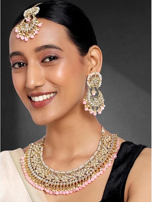 Aheli Faux Kundan Jewelry Set for Women - Necklace, Earrings & Maang Tikka - Image 2